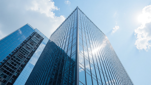 金融服务品牌建设,金融大厦外观,现代建筑风格,城市商业区背景