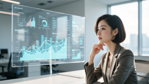 数字营销推广,电脑屏幕显示数据分析,年轻女性营销专员操作,现代化办公室
