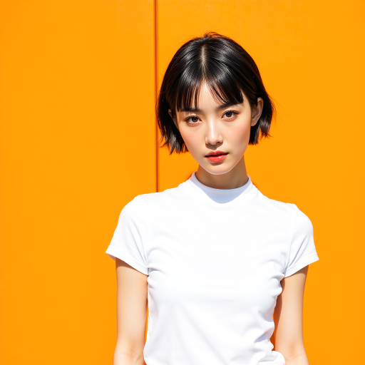 二十八岁左右年轻女性头像,穿简约白色上衣,短发,工作室背景,平面设计师身份